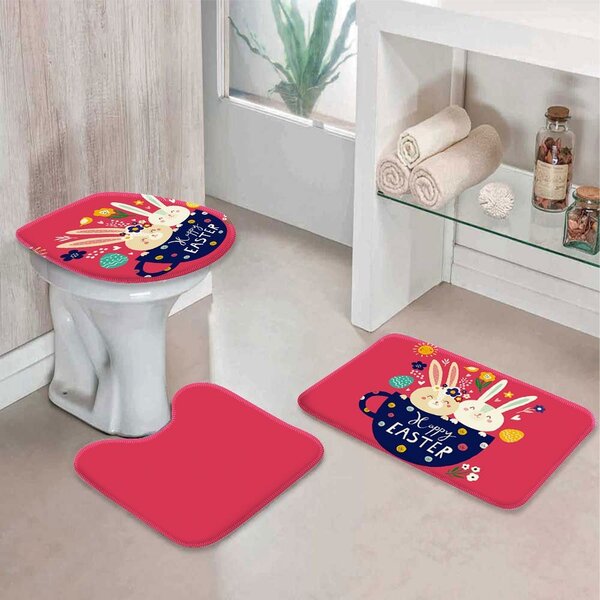 Jogo Tapetes Para Banheiro Páscoa Happy Único