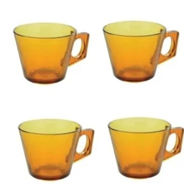 Jogo Xicaras Cha Cafe Vidro Ambar Vidro 4pcs