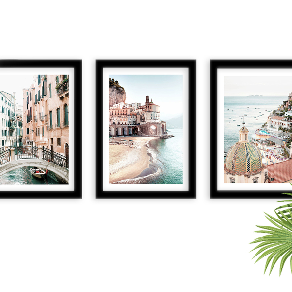 Kir 3 Quadros Decorativos Com Moldura Paisagem Cidade Praia