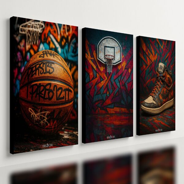 Kit3 Quadro Decorativo Basquete Bola Cesta Tênis Quarto Sala