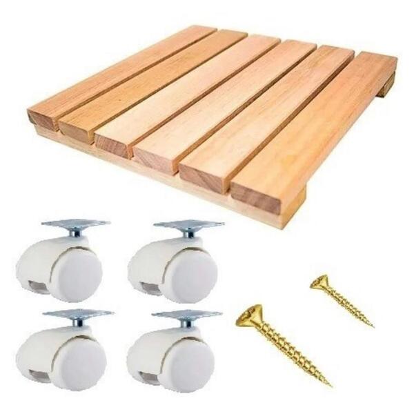 Kit 01 Deck Em Madeira Com 04 Rodas Brancas (madeira Eucalipt