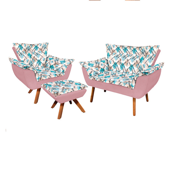 Kit 01 Namoradeira 01 Poltrona E 01 Puff Opala Suede Com D33