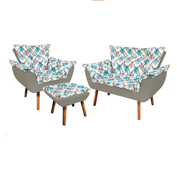 Kit 01 Namoradeira 01 Poltrona E 01 Puff Opala Suede Marrom R