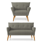 Kit 01 Namoradeira 02 Lugares E 01 Poltrona Anitta Linho Graf