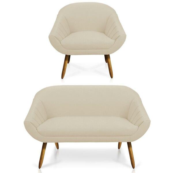 Kit 01 Namoradeira 02 Lugares E 01 Poltrona Giovana Linho Gro