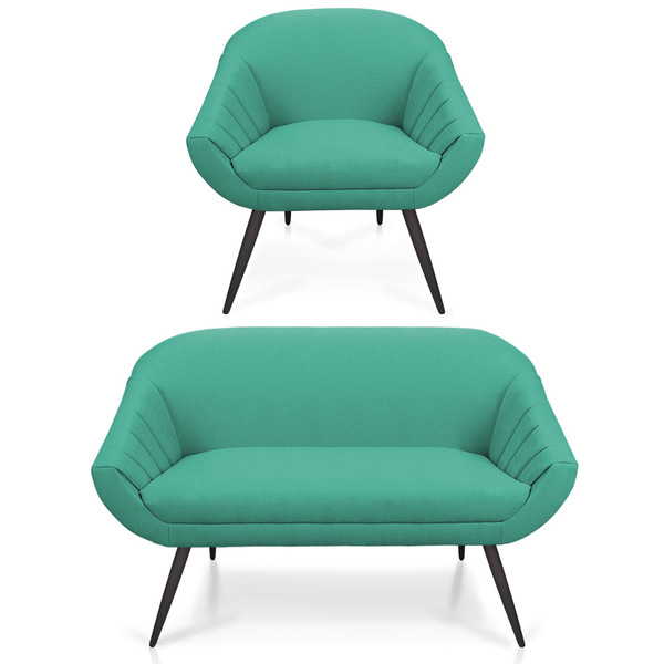 Kit 01 Namoradeira 02 Lugares E 01 Poltrona Giovana Linho Pés