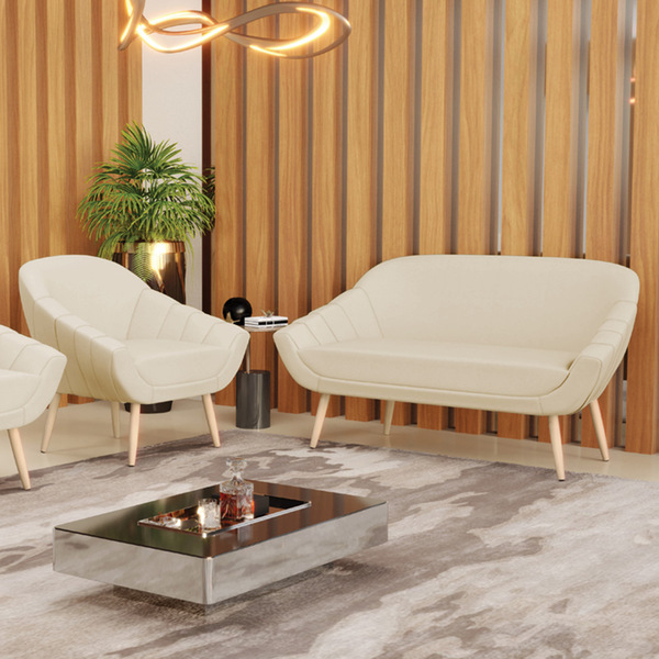 Kit 01 Namoradeira 02 Lugares E 01 Poltrona Giovana Linho Pés