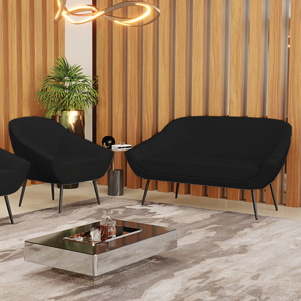 Kit 01 Namoradeira 02 Lugares E 01 Poltrona Giovana Linho Pés