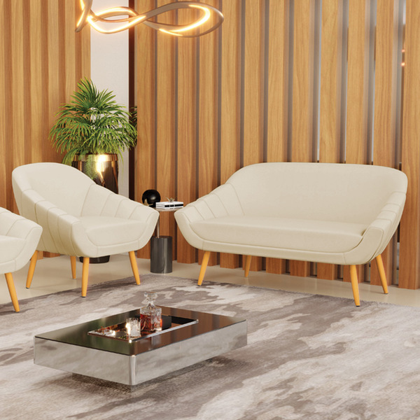 Kit 01 Namoradeira 02 Lugares E 01 Poltrona Giovana Linho Pés