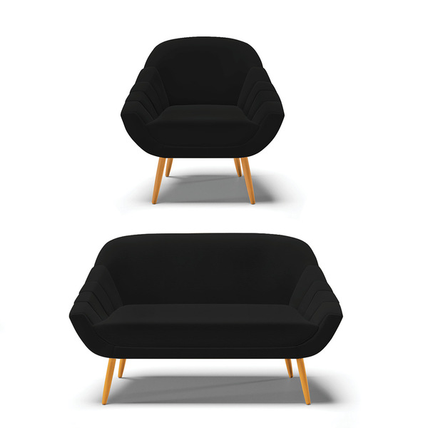 Kit 01 Namoradeira 02 Lugares E 01 Poltrona Giovana Linho Pre