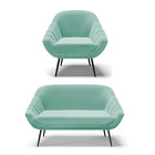 Kit 01 Namoradeira 02 Lugares E 01 Poltrona Giovana Suede Azu