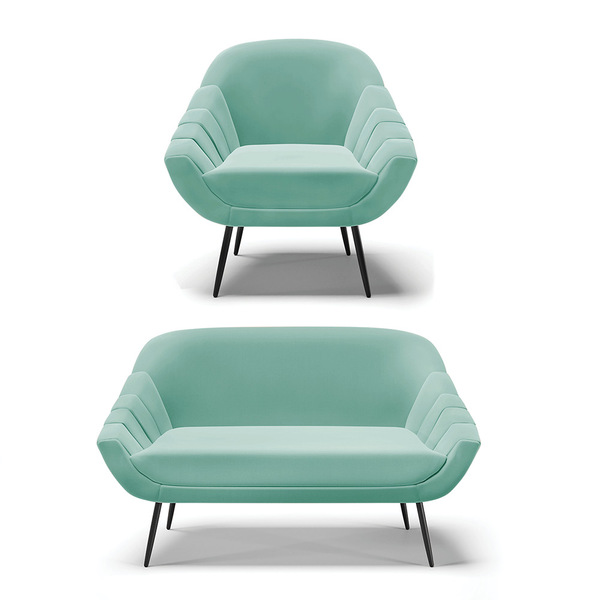 Kit 01 Namoradeira 02 Lugares E 01 Poltrona Giovana Suede Azu