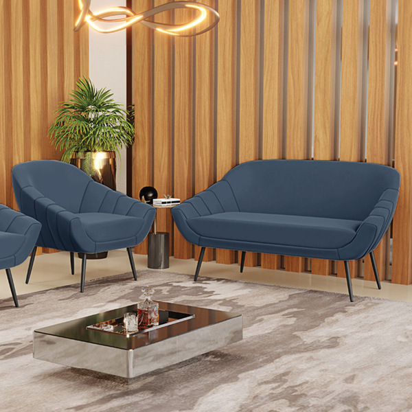 Kit 01 Namoradeira 02 Lugares E 01 Poltrona Giovana Suede Azu