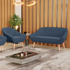 Kit 01 Namoradeira 02 Lugares E 01 Poltrona Giovana Suede Azu