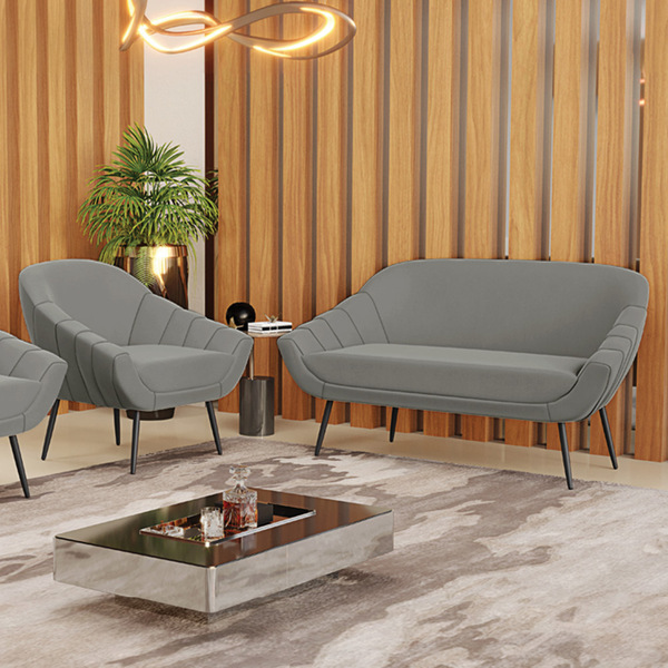 Kit 01 Namoradeira 02 Lugares E 01 Poltrona Giovana Suede Gra