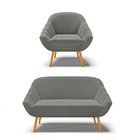 Kit 01 Namoradeira 02 Lugares E 01 Poltrona Giovana Suede Gra