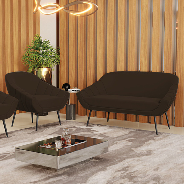 Kit 01 Namoradeira 02 Lugares E 01 Poltrona Giovana Suede Mar