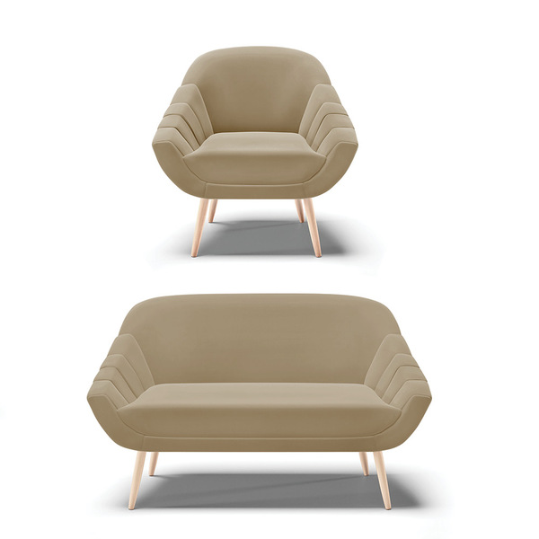 Kit 01 Namoradeira 02 Lugares E 01 Poltrona Giovana Suede Mar