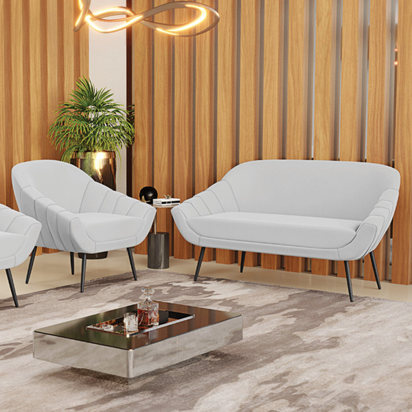 Kit 01 Namoradeira 02 Lugares E 01 Poltrona Giovana Suede Pés