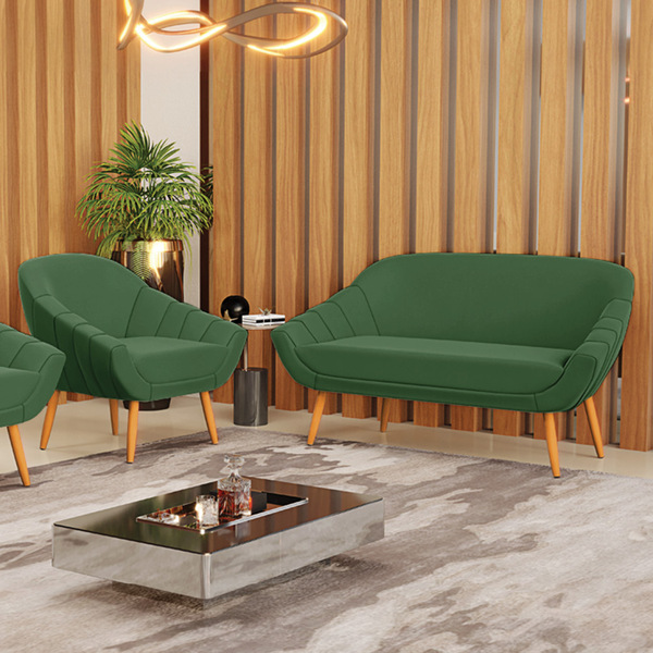 Kit 01 Namoradeira 02 Lugares E 01 Poltrona Giovana Suede Pés