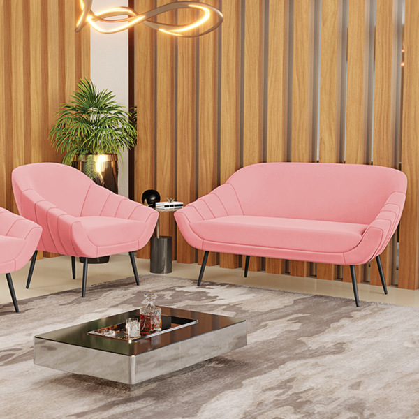 Kit 01 Namoradeira 02 Lugares E 01 Poltrona Giovana Suede Pés