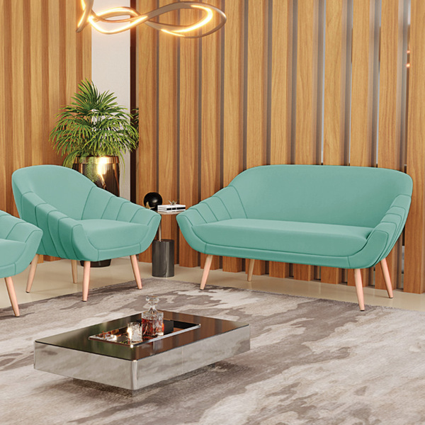 Kit 01 Namoradeira 02 Lugares E 01 Poltrona Giovana Suede Pés