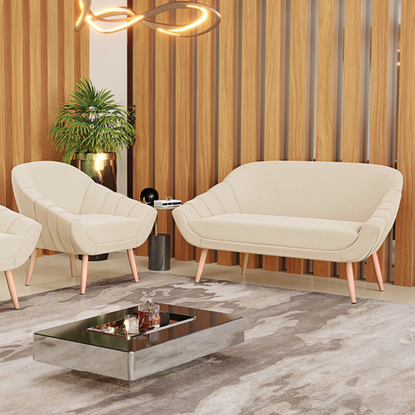 Kit 01 Namoradeira 02 Lugares E 01 Poltrona Giovana Suede Pés