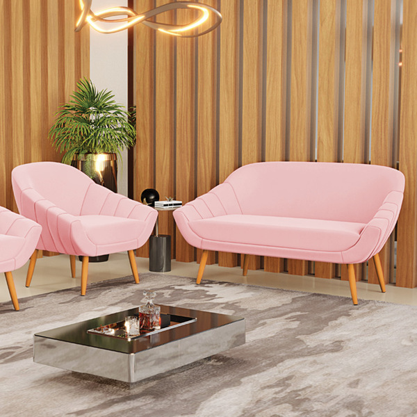 Kit 01 Namoradeira 02 Lugares E 01 Poltrona Giovana Suede Pés