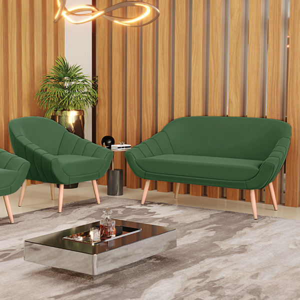 Kit 01 Namoradeira 02 Lugares E 01 Poltrona Giovana Suede Pés