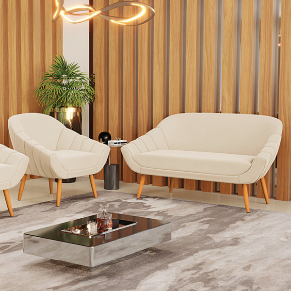 Kit 01 Namoradeira 02 Lugares E 01 Poltrona Giovana Suede Pés