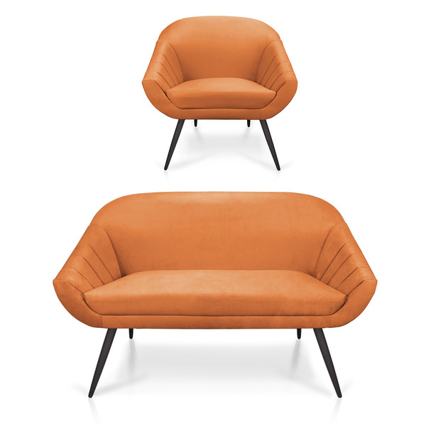 Kit 01 Namoradeira 02 Lugares E 01 Poltrona Giovana Suede Tel