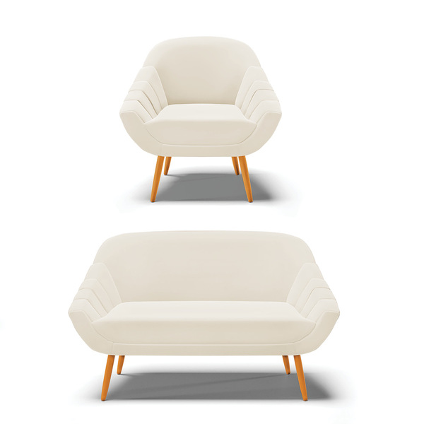 Kit 01 Namoradeira 02 Lugares E 01 Poltrona Giovana Veludo Be