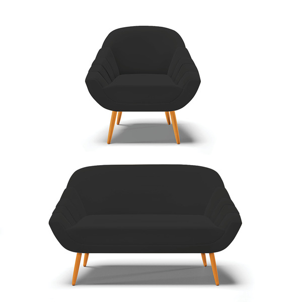 Kit 01 Namoradeira 02 Lugares E 01 Poltrona Giovana Veludo Pé