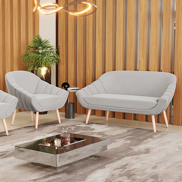 Kit 01 Namoradeira 02 Lugares E 01 Poltrona Giovana Veludo Pé