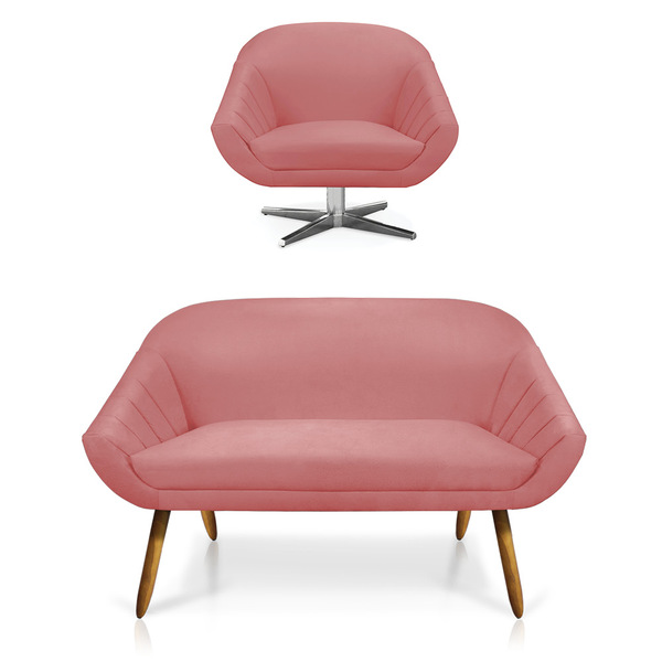 Kit 01 Namoradeira 02 Lugares E 01 Poltrona Giratória Giovana