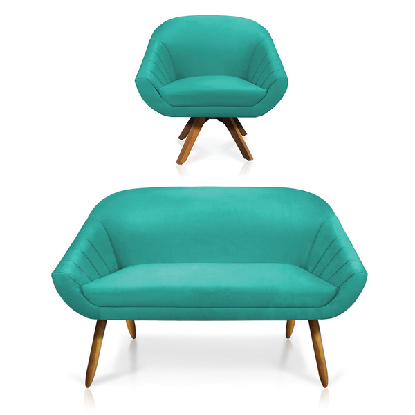 Kit 01 Namoradeira 02 Lugares E 01 Poltrona Giratória Giovana