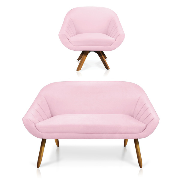 Kit 01 Namoradeira 02 Lugares E 01 Poltrona Giratória Giovana