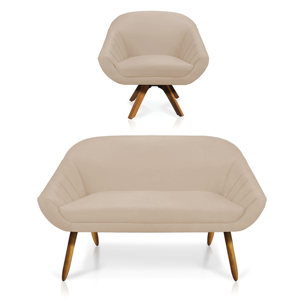 Kit 01 Namoradeira 02 Lugares E 01 Poltrona Giratória Giovana