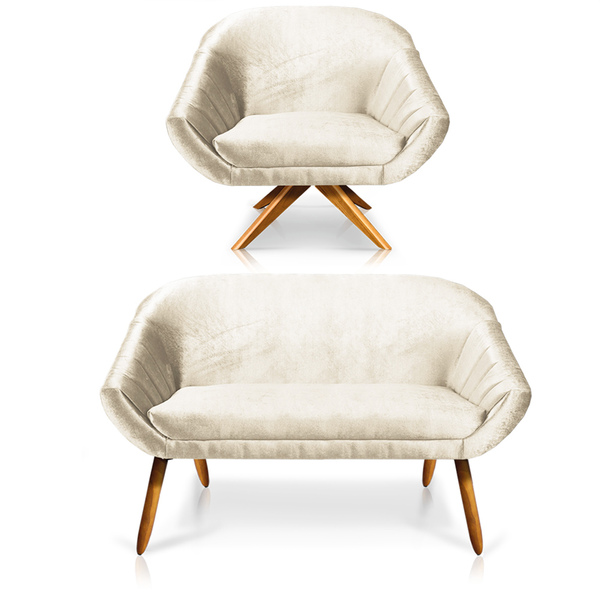 Kit 01 Namoradeira 02 Lugares E 01 Poltrona Giratória Giovana