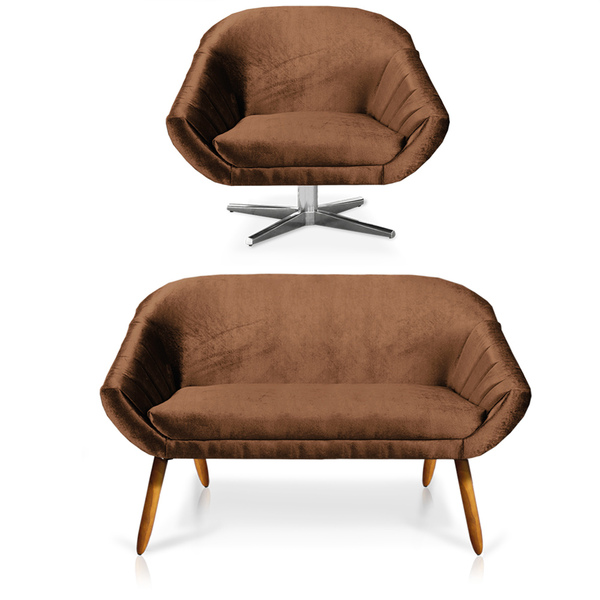 Kit 01 Namoradeira 02 Lugares E 01 Poltrona Giratória Giovana