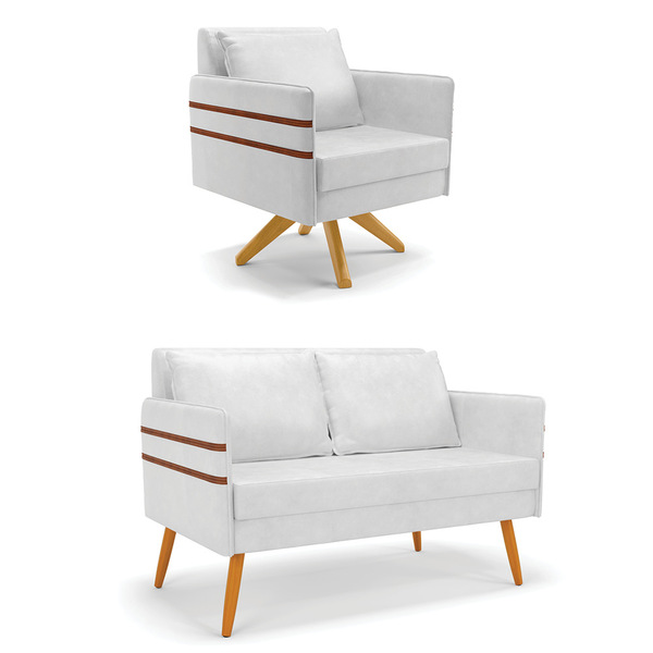 Kit 01 Namoradeira 02 Lugares E 01 Poltrona Mari Corano Branc