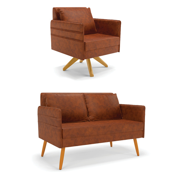 Kit 01 Namoradeira 02 Lugares E 01 Poltrona Mari Corano Nozes