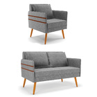 Kit 01 Namoradeira 02 Lugares E 01 Poltrona Mari Linho Grafit