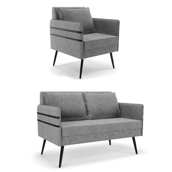 Kit 01 Namoradeira 02 Lugares E 01 Poltrona Mari Linho Pés Pa