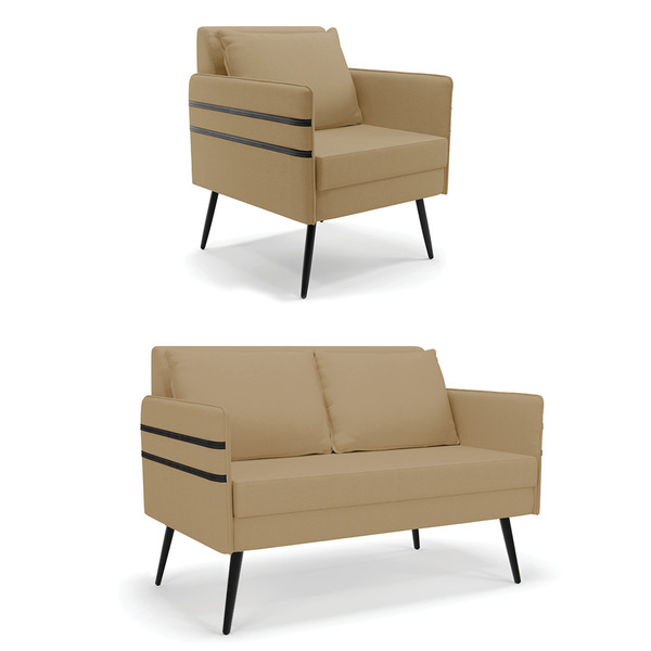 Kit 01 Namoradeira 02 Lugares E 01 Poltrona Mari Linho Pés Pa