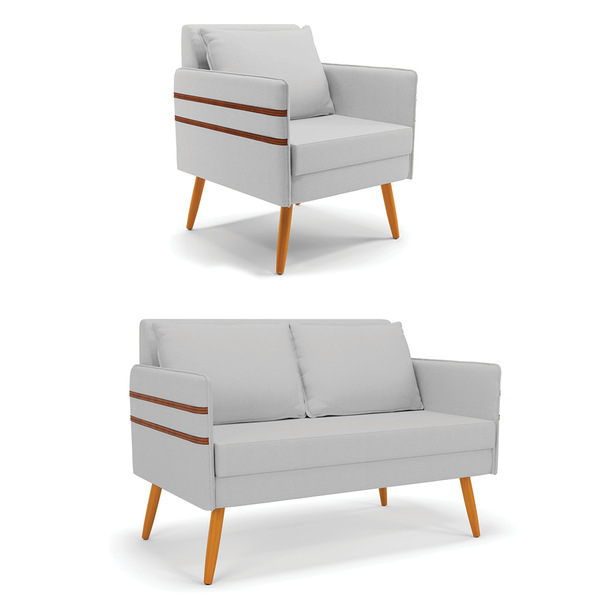 Kit 01 Namoradeira 02 Lugares E 01 Poltrona Mari Linho Pés Pa