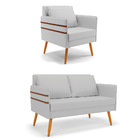 Kit 01 Namoradeira 02 Lugares E 01 Poltrona Mari Linho Pés Pa