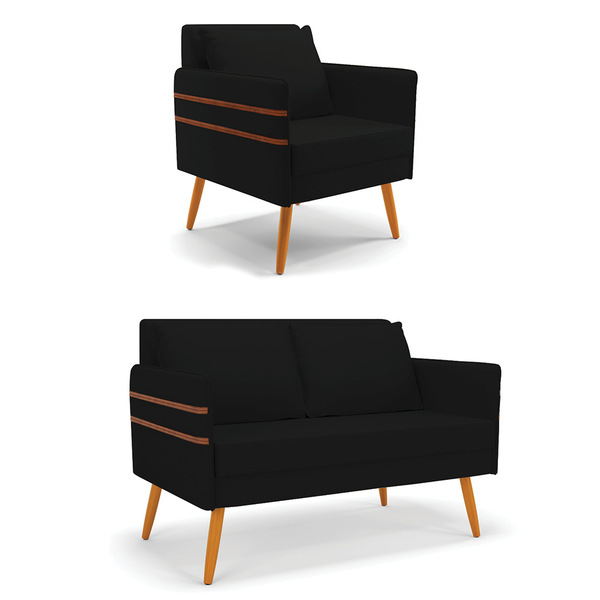 Kit 01 Namoradeira 02 Lugares E 01 Poltrona Mari Linho Pés Pa