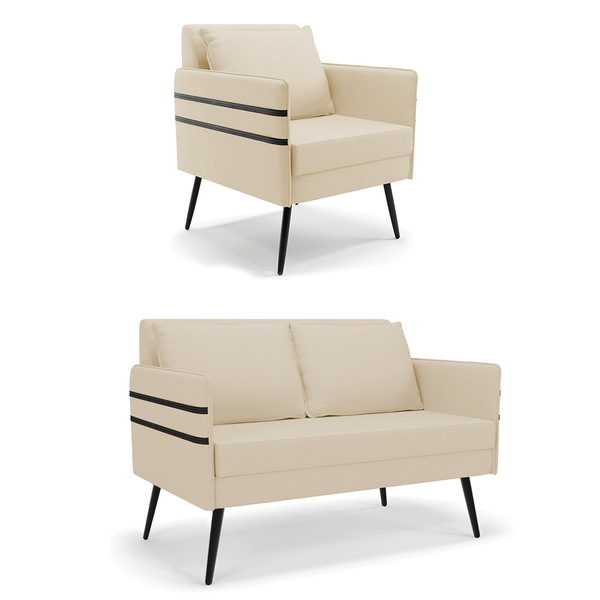 Kit 01 Namoradeira 02 Lugares E 01 Poltrona Mari Linho Pés Pa