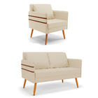 Kit 01 Namoradeira 02 Lugares E 01 Poltrona Mari Linho Pés Pa